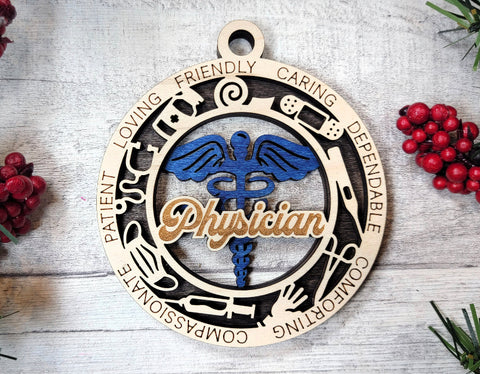 Wood Engraved Physician Ornament