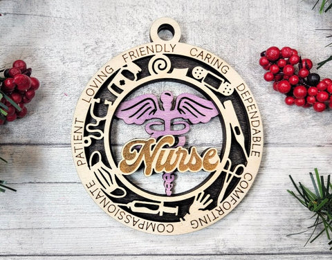 Wood Engraved Nurse Ornament