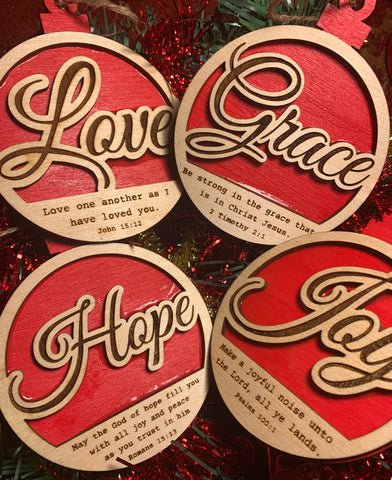 Love, Grace, Hope, Joy Ornaments