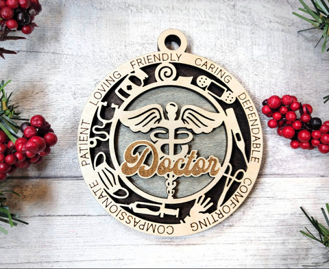Wood Engraved Doctor Ornament